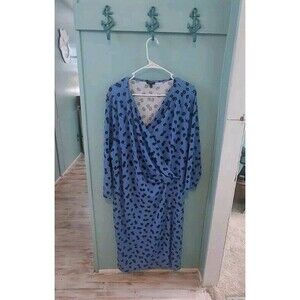 ! Talbots Womens Plus Size 3X Faux Wrap Midi Dress Blue Black Floral